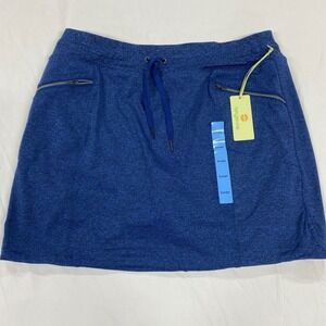 Tangerine Navy Heather Active Skort Zip Pockets Large NEW Athleisure Tennis Core